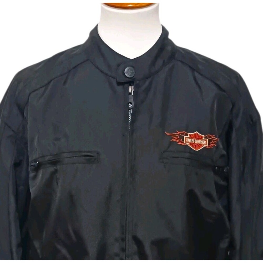Harley Davidson Motorcycle Jacket Men's Large Black Nylon Lined Logo Spell Out - Picture 2 of 11
